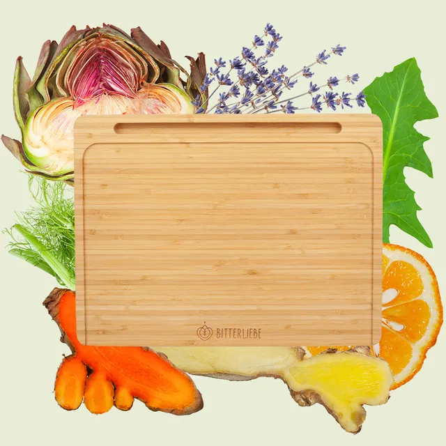 bitterliebe-multifunktions-schneidebrett-bambus-mit-tablet-halter image 1